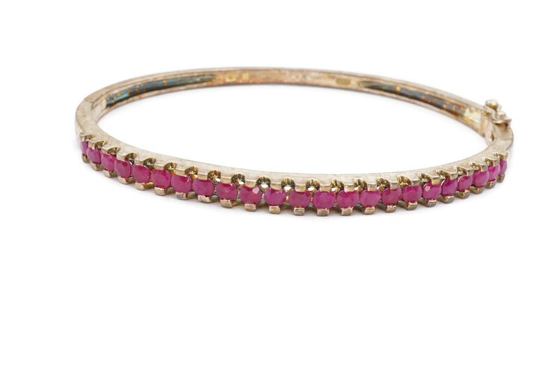 Sterling Silver 925 Ruby Bangle Bracelet 7.25" - image 1