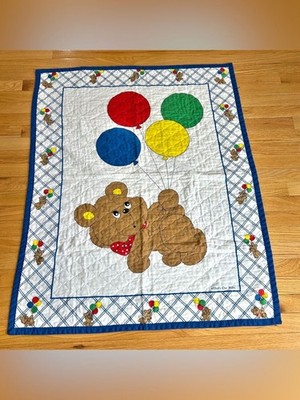 Vintage Teddy Bear Balloons Baby Quilt Nursery Blanket Boy Girl Gender Neutral