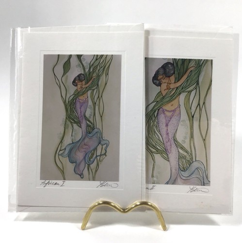 KAREN BAGNARD Vintage Signed African Celtic Mermaid Glitter 5 Greeting Cards Lot - Bild 8 von 24