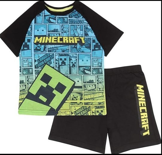 Boys Kids Children Minecraft Short Sleeve Pyjamas T-Shirt Shorts Age 6-14years