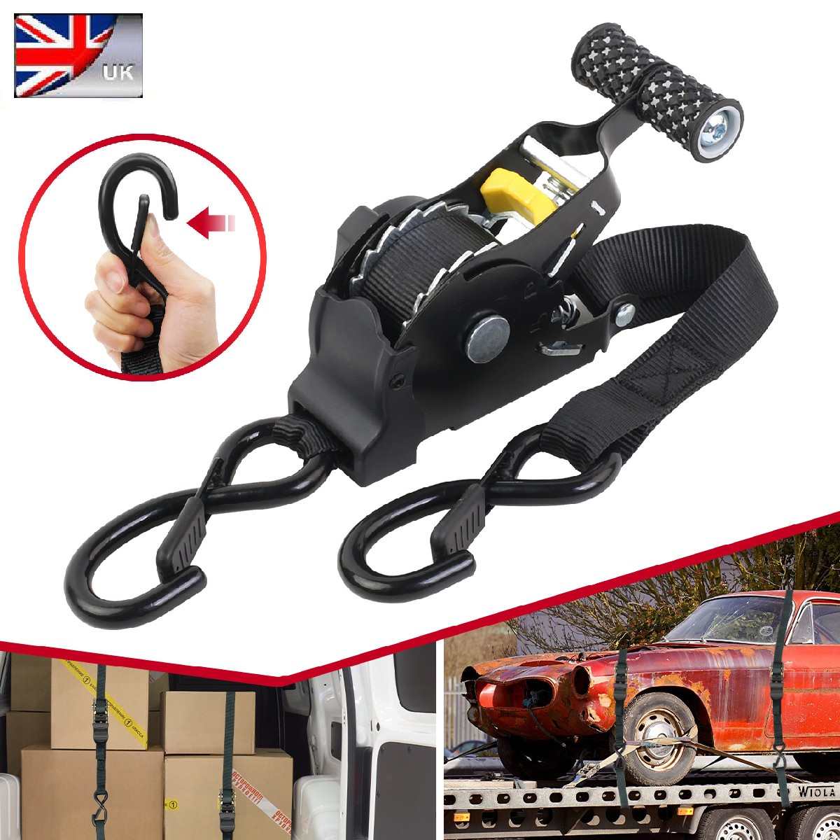 1/2x NEW Automatic Retractable Ratchet Strap Car Trailer Luggage Tie Down Strap