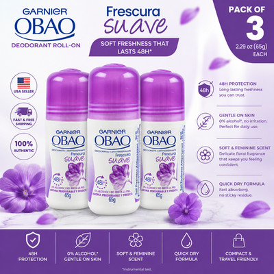 Garnier Obao Soft Freshness Antiperspirant Roll On Deodorant 2.29 oz Pack of 3