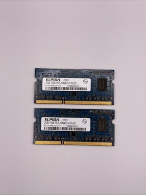 Two Elpida 2GB 1Rx8 PC3-10600S-9-10-B2 EBJ20UF8BCS0-DJ-F 204Pin SODIMM RAM