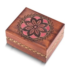 Handcrafted Solid Wood Pink Floral Carved and Painted Secret Puzzle Box