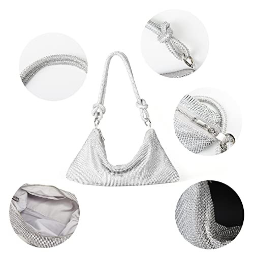 Chic Rhinestone Purses for Women Sparkly Evening Handbag Bling Hobo Bag Sliver - Picture 3 of 6