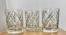 Vintage Georges Briard 22K Drizzled Enamel 4.25” Tall Drink Glasses Set Of 3