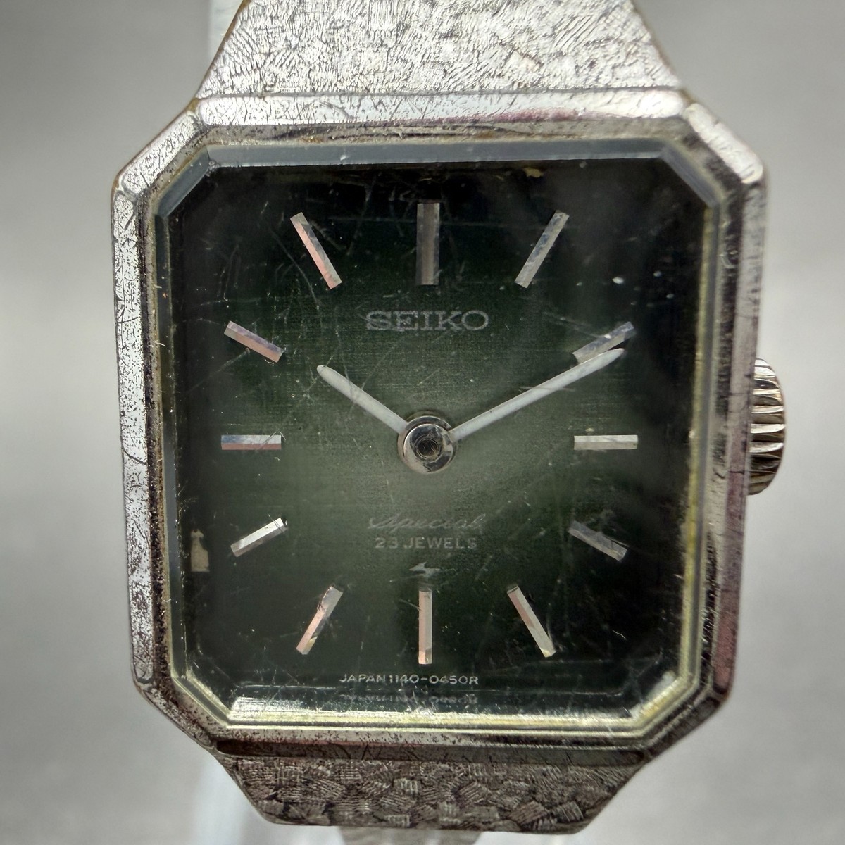 Seiko Special Tank Watch Women 18mm Green Dial Silver Tone Manual