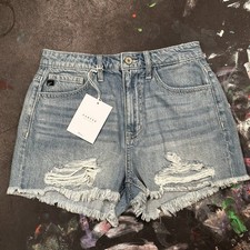 KanCan High Rise Mom Denim Shorts Distressed Light Blue Size 5/26
