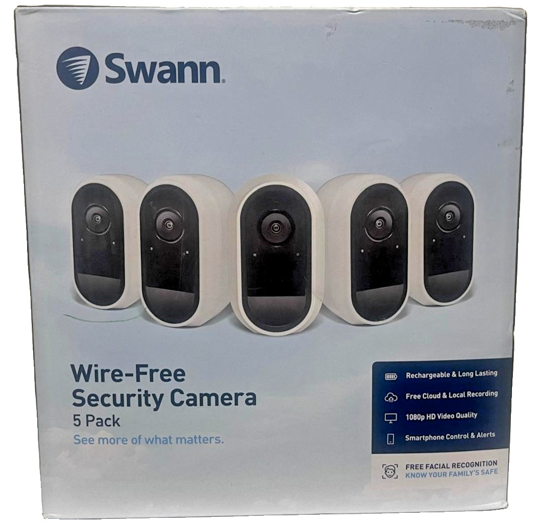 Swann Wire-Free 1080p HD Smart Security Camera 5 Pack SWIFI-CAMWPK5-GL&ndash;NEWSEALED