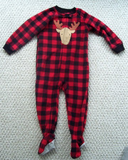 child of mine by carter's 3T Zip Up Footie Pajamas Buffalo Plaid with A Moose