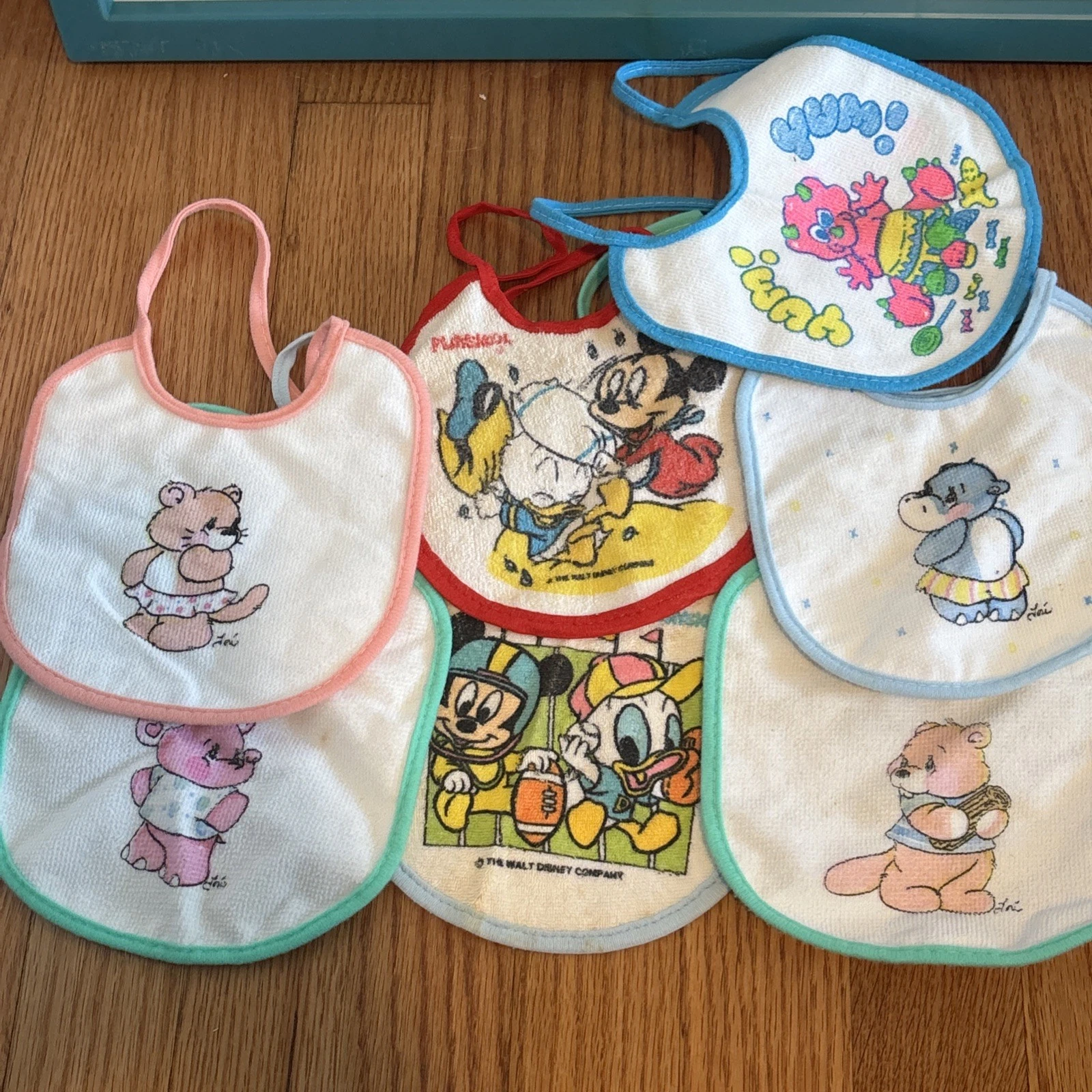 Vintage Playskool Disney And Others Lot Of 7 Bibs Cloth Vinyl