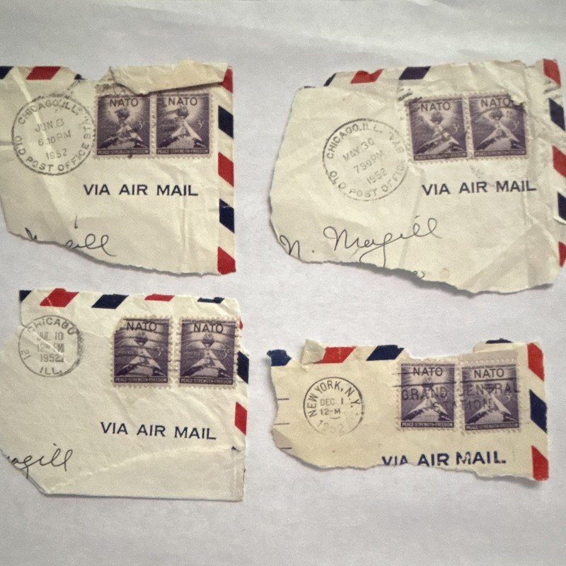 Stamps 1952 US NATO 3c Airmail Cover Fragments Machine Cancels Chicago & NY