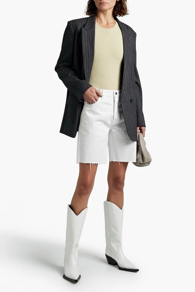 NUEVO CON ETIQUETAS MARCO Pantalones Cortos Le Slouch Bermuda Dobladillo Crudo Denim en Rumpled Blanc Grind Talla 31