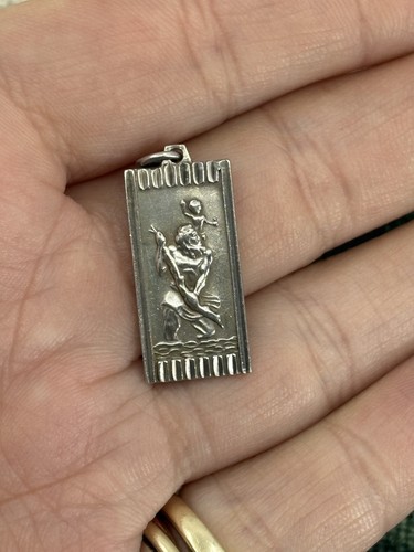 DE COLECCIÓN c.1970s S&K plata esterlina rectangular ST CHRISTOPHER colgante encanto - Imagen 5 de 5