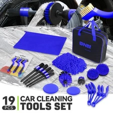 Vehicle Car Wash Detailing Cleaning Tools Set Brush Kit w/ Carry Bag Blue 19Pcs
