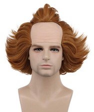 Short Fluffy Brown Curly Bald Horror Anime Adult Wig Halloween Cosplay
