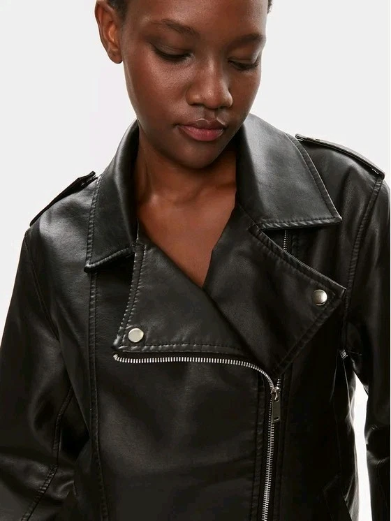 Brave SOUL Womens LJK-CONEY Black Faux Leather Jacket Oversize Fit Size Small - Image 2 of 4