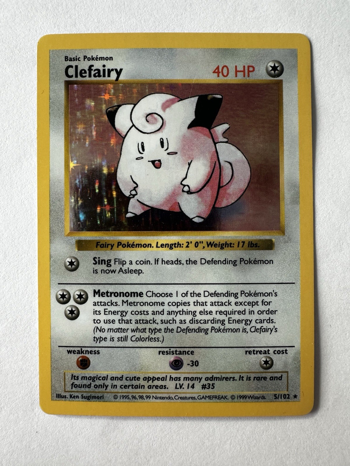 Clefairy Shadowless Base Set Holo 5/102 WOTC 1999 Pokémon Card LP