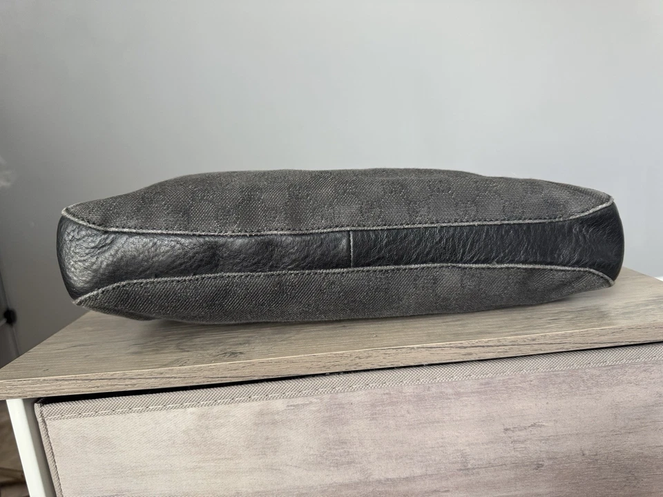 Gucci Gg Canvas Leather Horsebit Shoulder Bag Black Gray Hobo Bag - Image 4 of 4