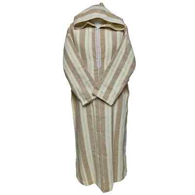 Marokkanische creme beige gestreifte Kaschmir Wollmischung Kapuze Thobe Jubba Djellaba