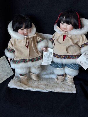 Beautiful Eskimo/Inuit Dolls Set (2) Pauline Bjonness  (1)Signed Numbered 14 COA