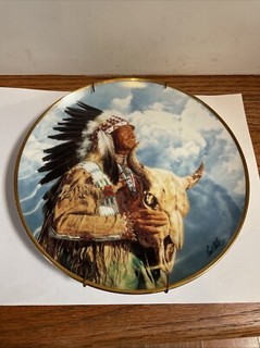 VTG Porcelain Native American Hear Me Great Spirit 8 In. Decorative Plate