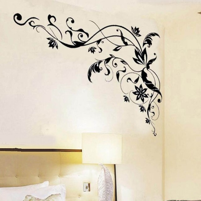 Wall Sticker Black Flower Vinyl Removable Home Decor Art DIY Bedroom Decal eBay
