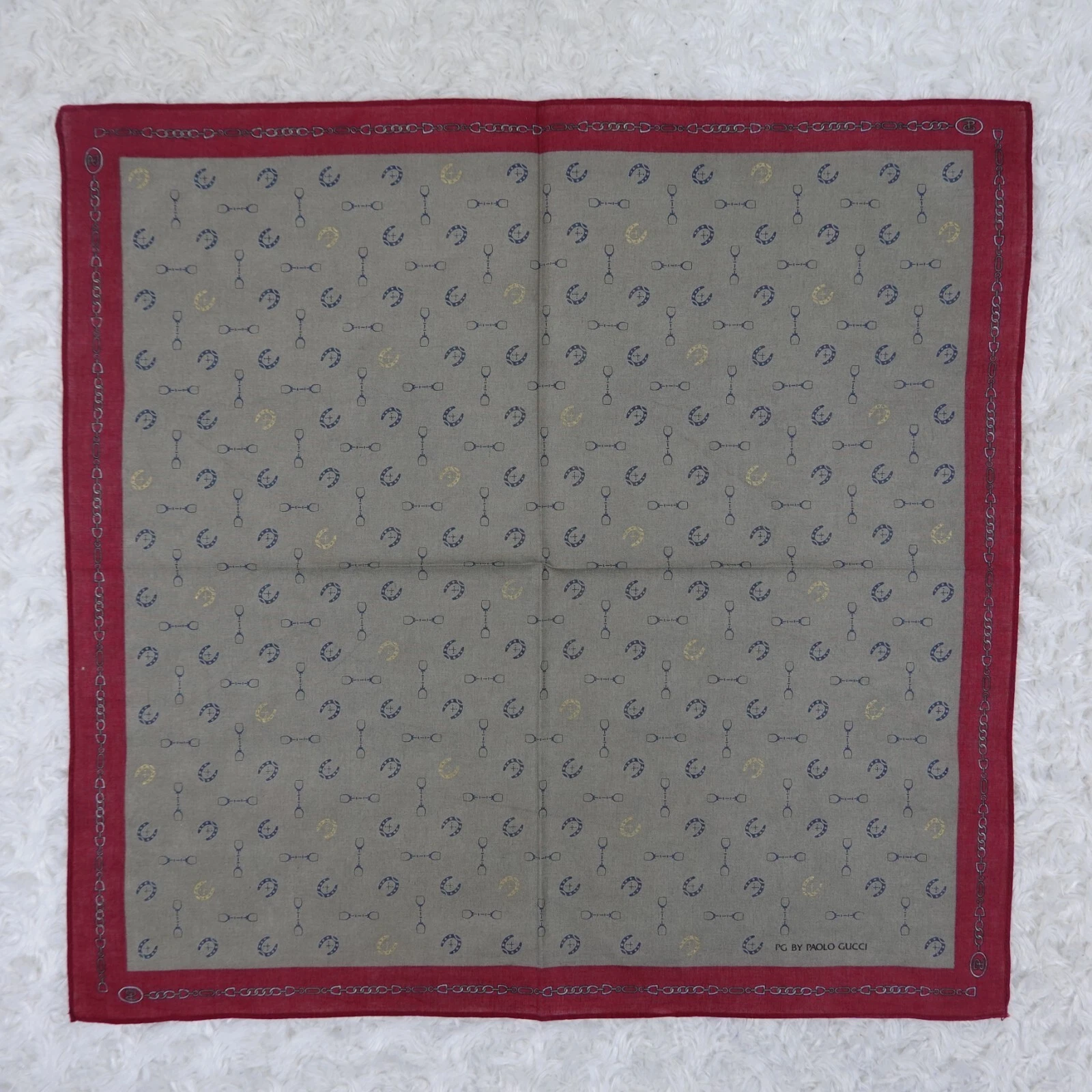 Écharpe PAOLO GUCCI gris rouge coton foulard poche carré 18,5