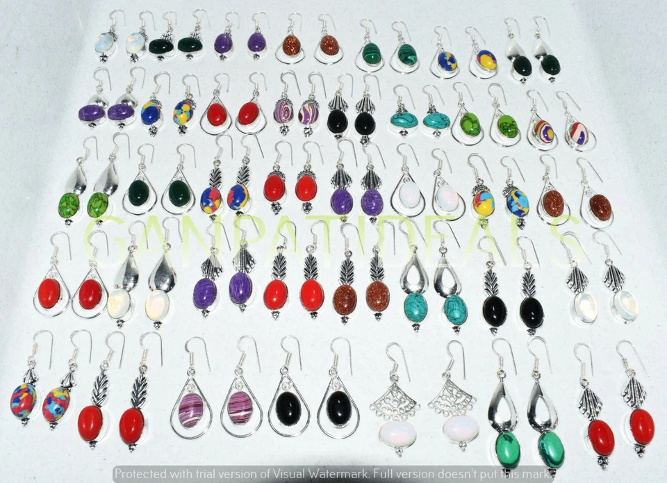 Wholesale !! 10pcs Turquoise & More Mix Shape Earring Pear 925 Silver Plated Lot - Image 3 of 3