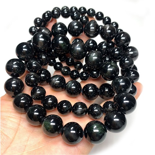 High Quality Natural Genuine Black Star Diopside Bracelet Bracelets Round Beads - Picture 5 of 7