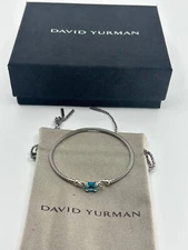 Silver Medium David Yurman Chatelaine Bracelet with Blue Topaz and Diamonds