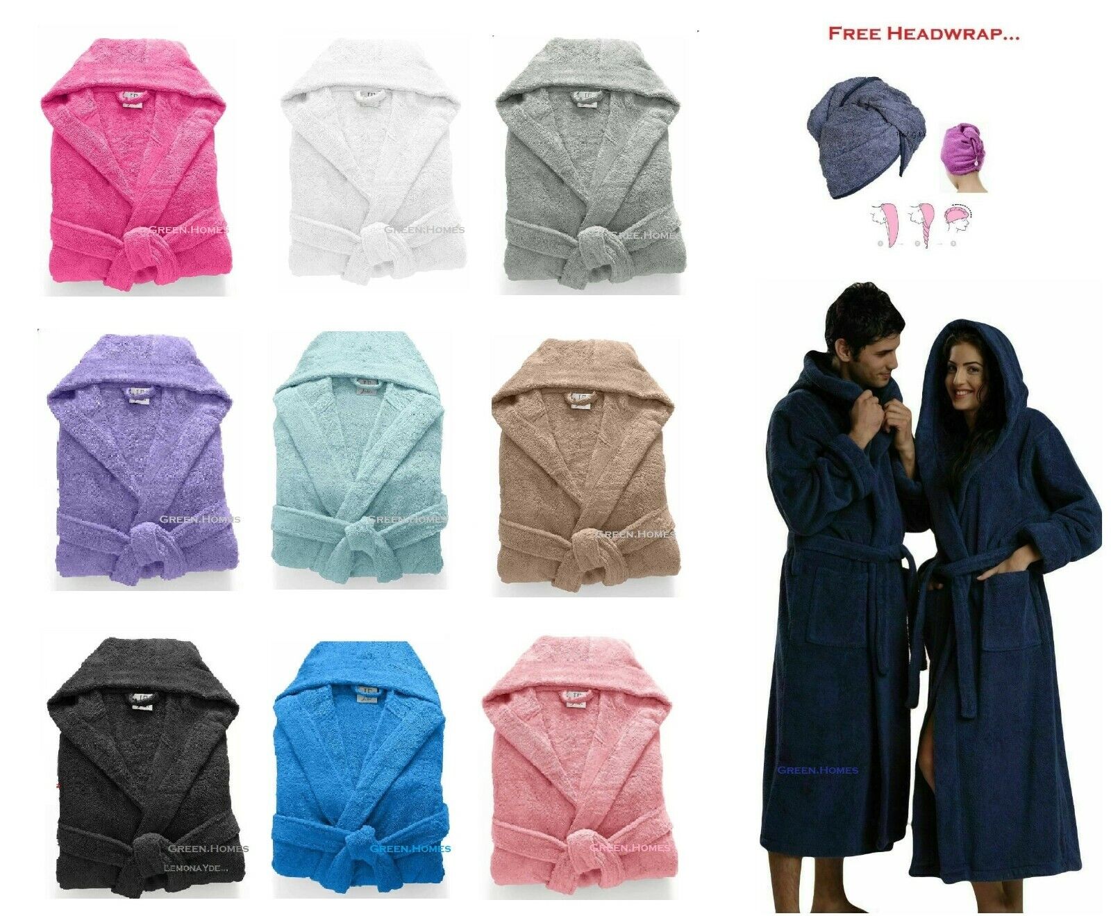 100% EGYPTIAN COTTON EXTRA SOFT TOWEL HOODED BATHROBE DRESSING GOWN MEN WOMEN