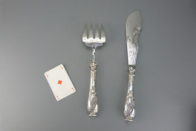 Ensemble De Couverts à Poisson Ancien - Manche Argent Fourré, Style Louis XV