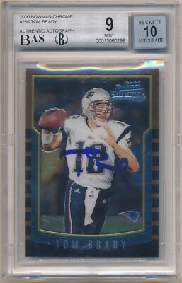 TOM BRADY 2000 BOWMAN CHROME #236 RC ROOKIE SIGNED AUTOGRAPH BGS 9