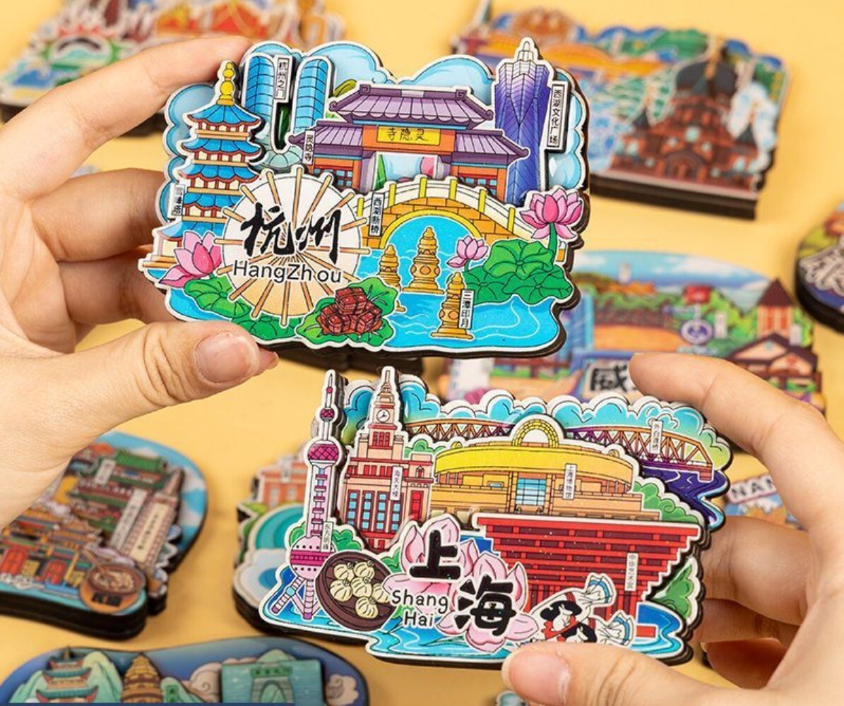 Wooden Fridge Magnet China Tourist Souvenir Refrigerator Sticker