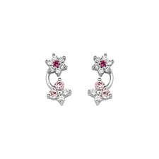 .925 Sterling Silver Pink Cubic Zirconia Flower Wrap Stud Earrings Screw Back