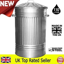 130L EXTRA LARGE  XL GALVANISED METAL BIN FOR GARDEN  WASTE RUBBISH RECYCLE 130