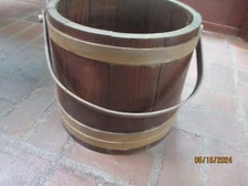 Antique Wooden 11" Sugar Firkin Bucket W/ Handle - No lid