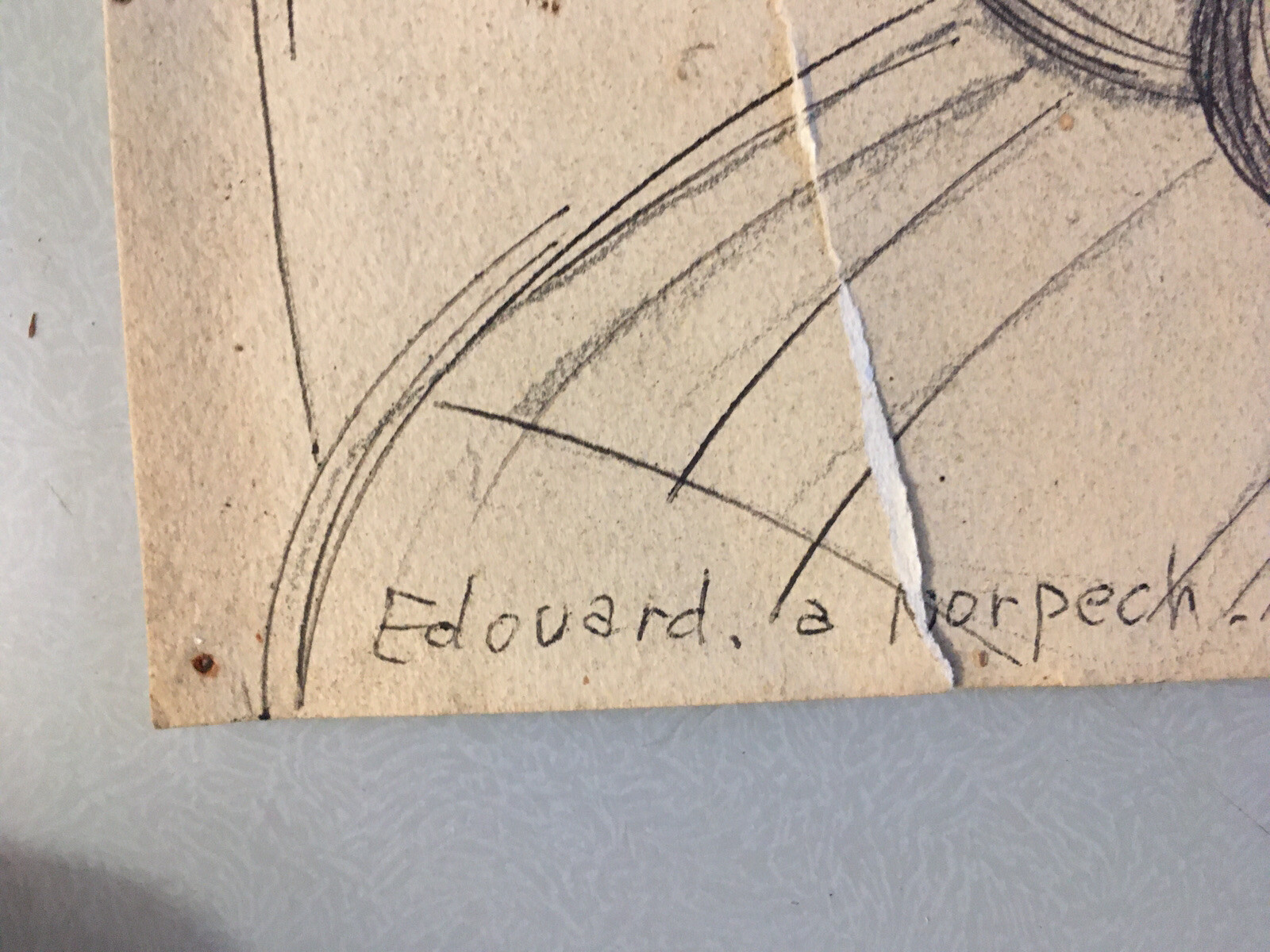 Beautiful drawing portrait child boy armchair on pencil paper Michel Rauly