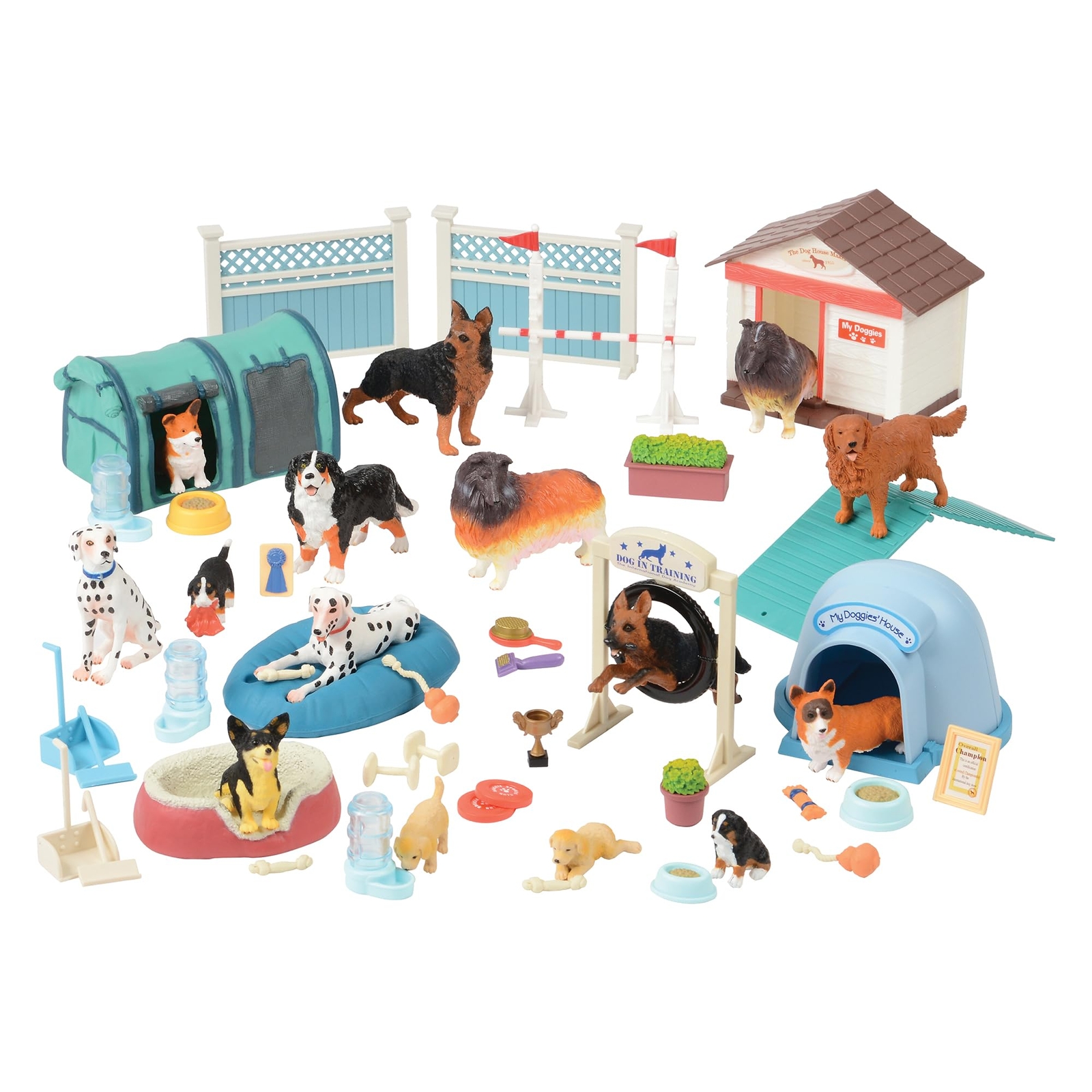 CP Toys 51-Piece Dog Academy Playset with Plastic Toy Dog Figurines, Pretend ...