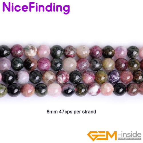 Natural Tourmaline Lepidolite Round Stone Beads For Jewelry Making Gemstone 15" - Picture 6 of 29