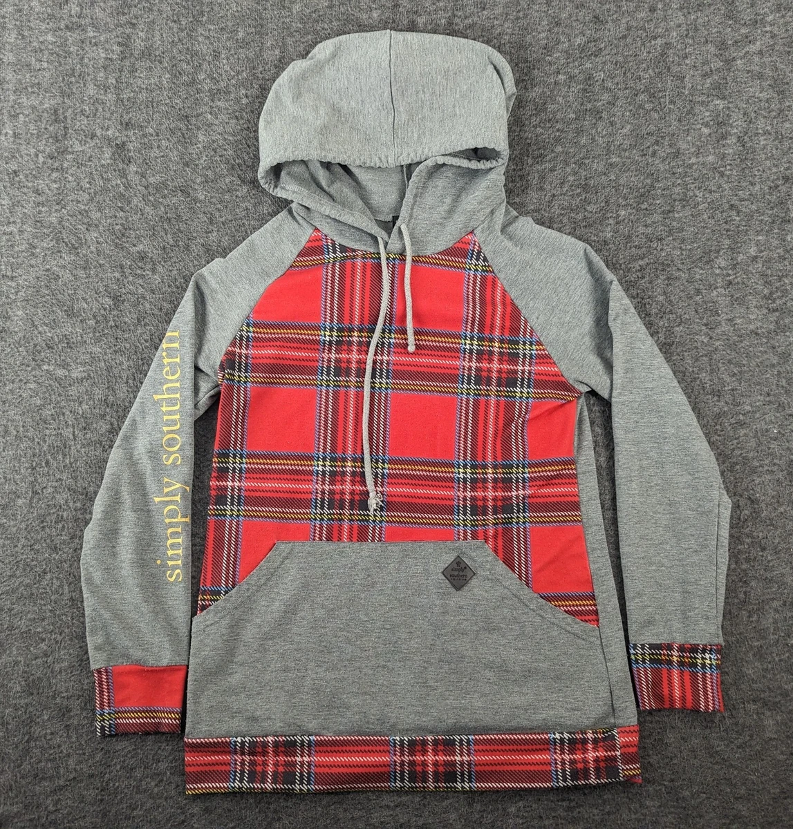 Simply Southern Shirt Womens Small Gray Red Long Sleeve Plaid