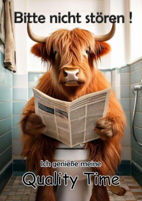 Blechschild Alu bedruckt rostfrei 20x30cm - Klo Toilette Highland Cow 74