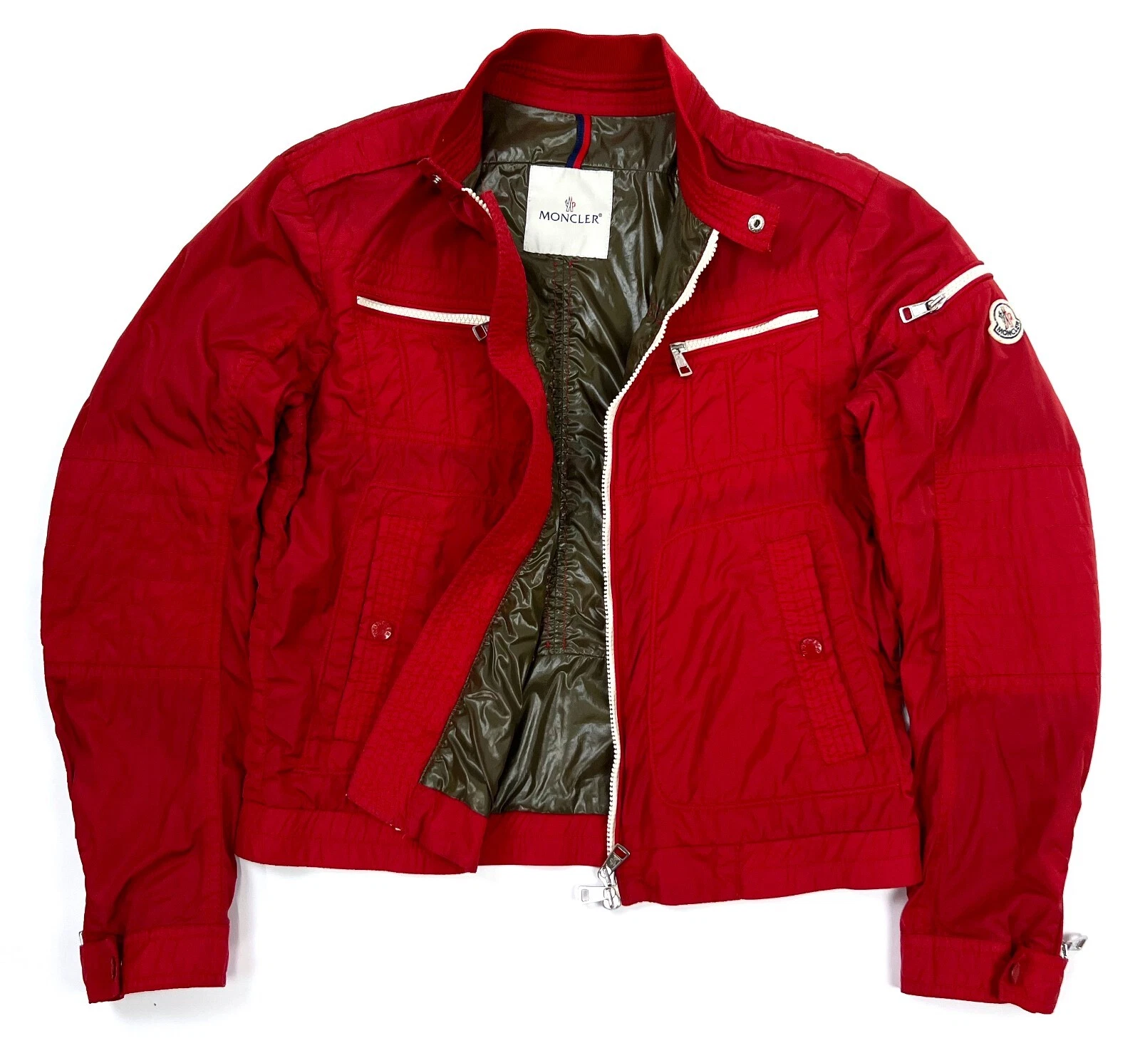 Bomber giacca a vento casual nylon rosso MONCLER THYM uomo originale taglia 2 S M