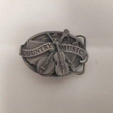 Vintage 1984 Country Music Belt Buckle, Guitar  Banjo Logo, Nice Shape