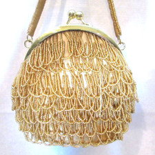La Regale Vintage Gold Beaded Evening Bag Purse Clutch Handbag Retro 1920s