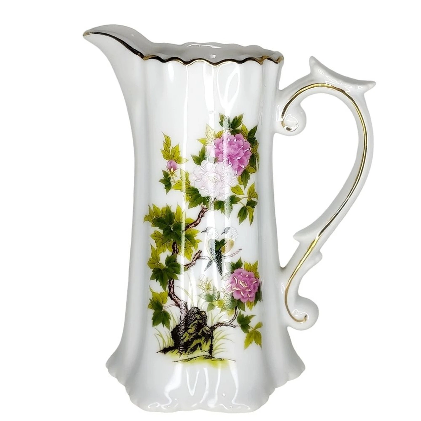 VTG Ardco Japanese Porcelain Gold Trim Pitcher Bud Vase Thumbprint Handle