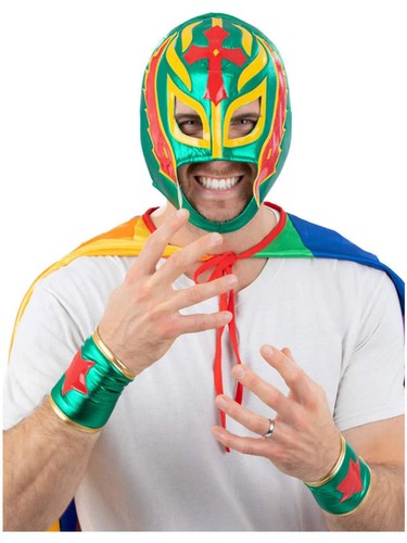 Mexican Wrestling Kit Adults Wrestler 90s Fancy Dress Wig Kit - Picture 2 of 4