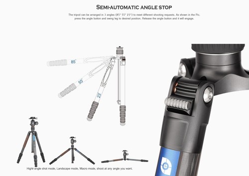 Leofoto LX-225CT+BV-1 Reversible Travel Tripod + Bino Fluid Head Kit - Picture 7 of 13