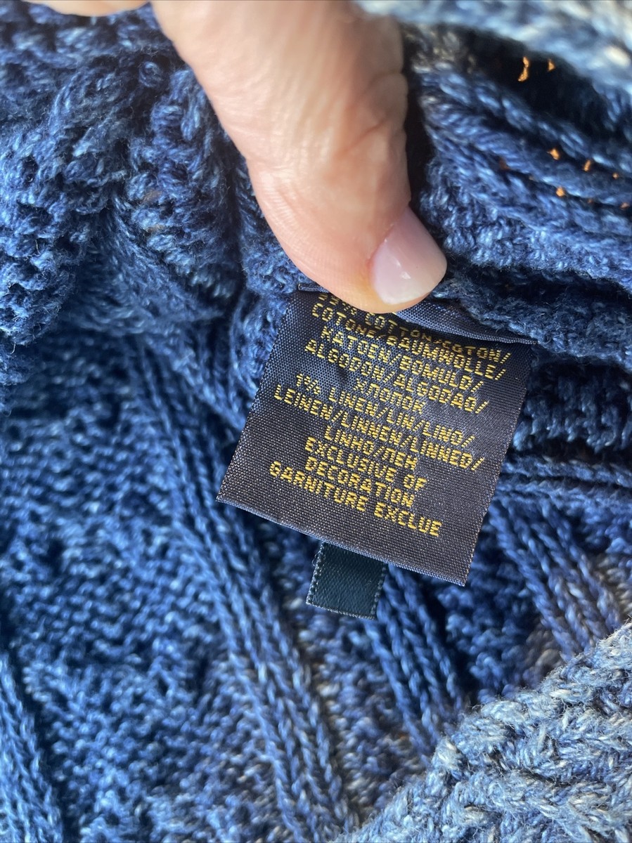 182 Polo Ralph Lauren Cotton Linen USA Cable Sweater Indigo